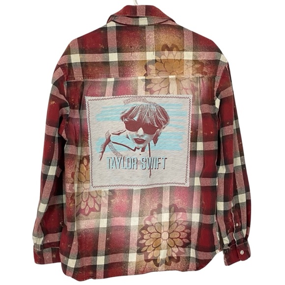 Hand Crafted Tops - Taylor Swift Flannel Shirt Womens XL Large Medium Small Red Handmade Upcycled